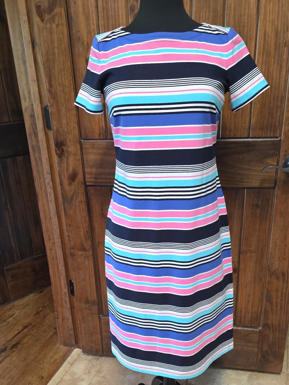 Talbots Multicolor Striped Short-Sleeve Sheath Dress - Size S
